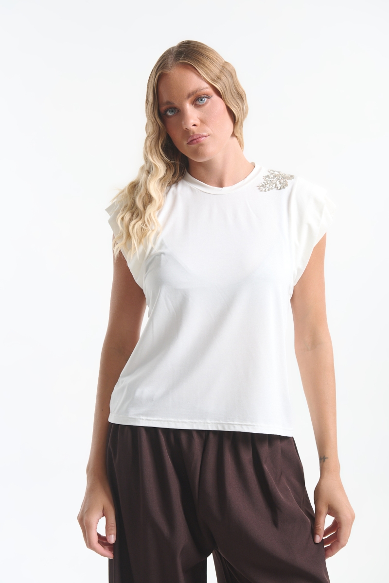 Kelly's Women’s Top with Statement Rhinestone Shoulder Detail