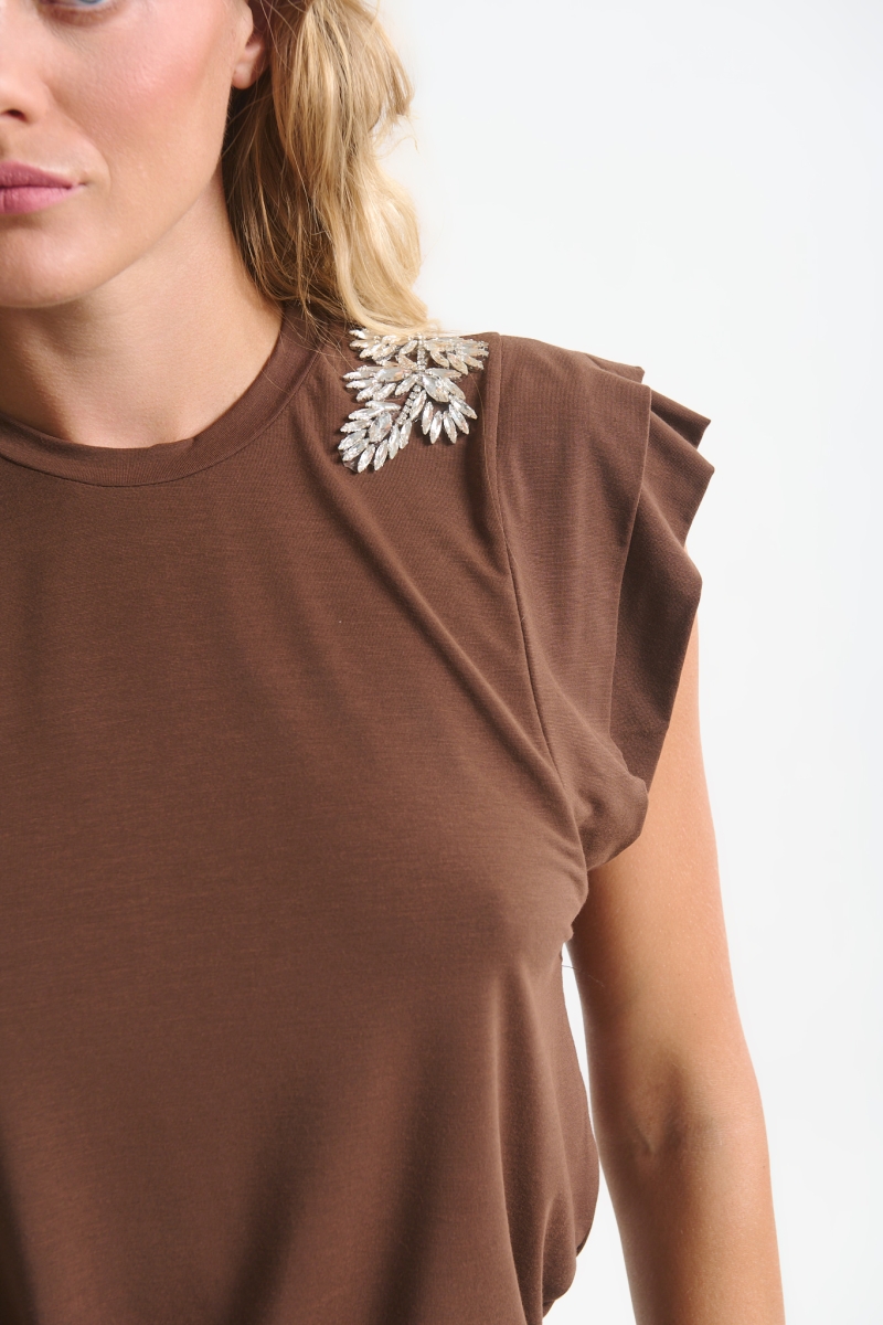 Kelly's Women’s Top with Statement Rhinestone Shoulder Detail