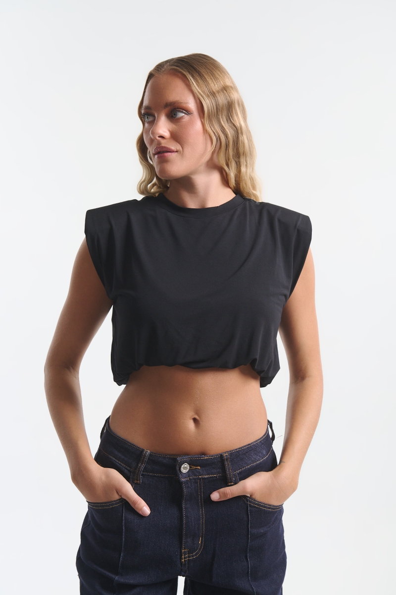 Kelly's Women’s Crop Top with Shoulder Pads & Rhinestones