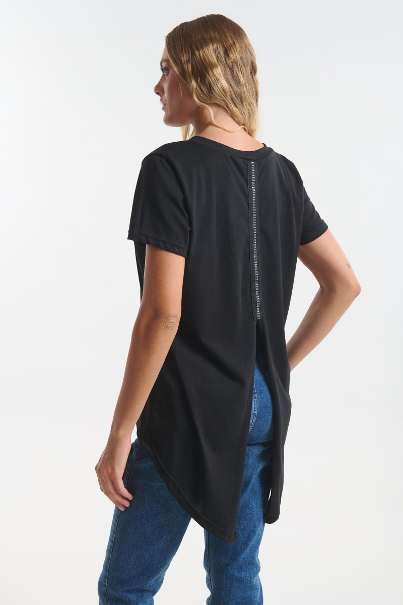Kelly's  Women’s Asymmetric Top with Rhinestone Back Detail