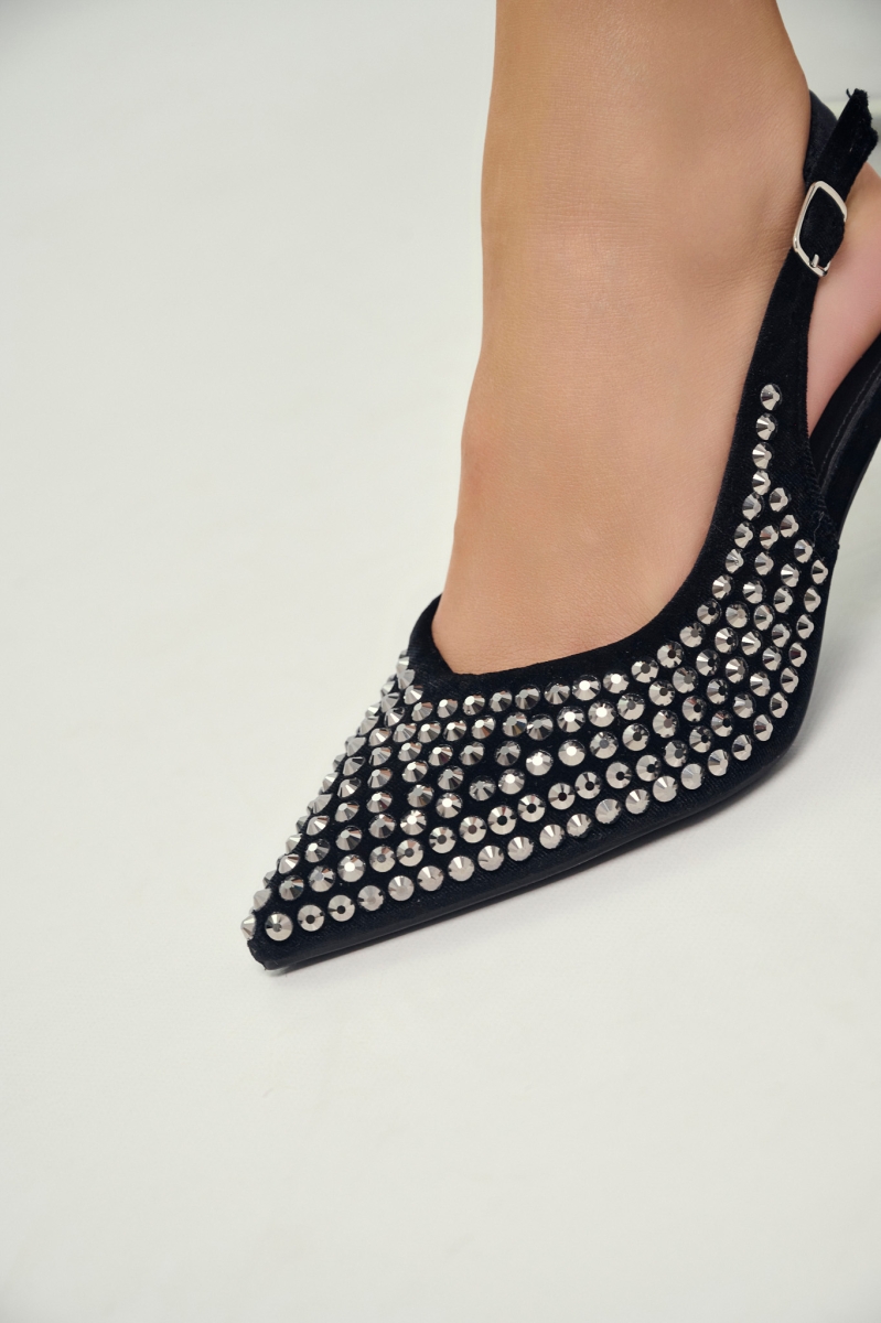 Γόβα Ξώφτερνη Βελούδο Με Στρας