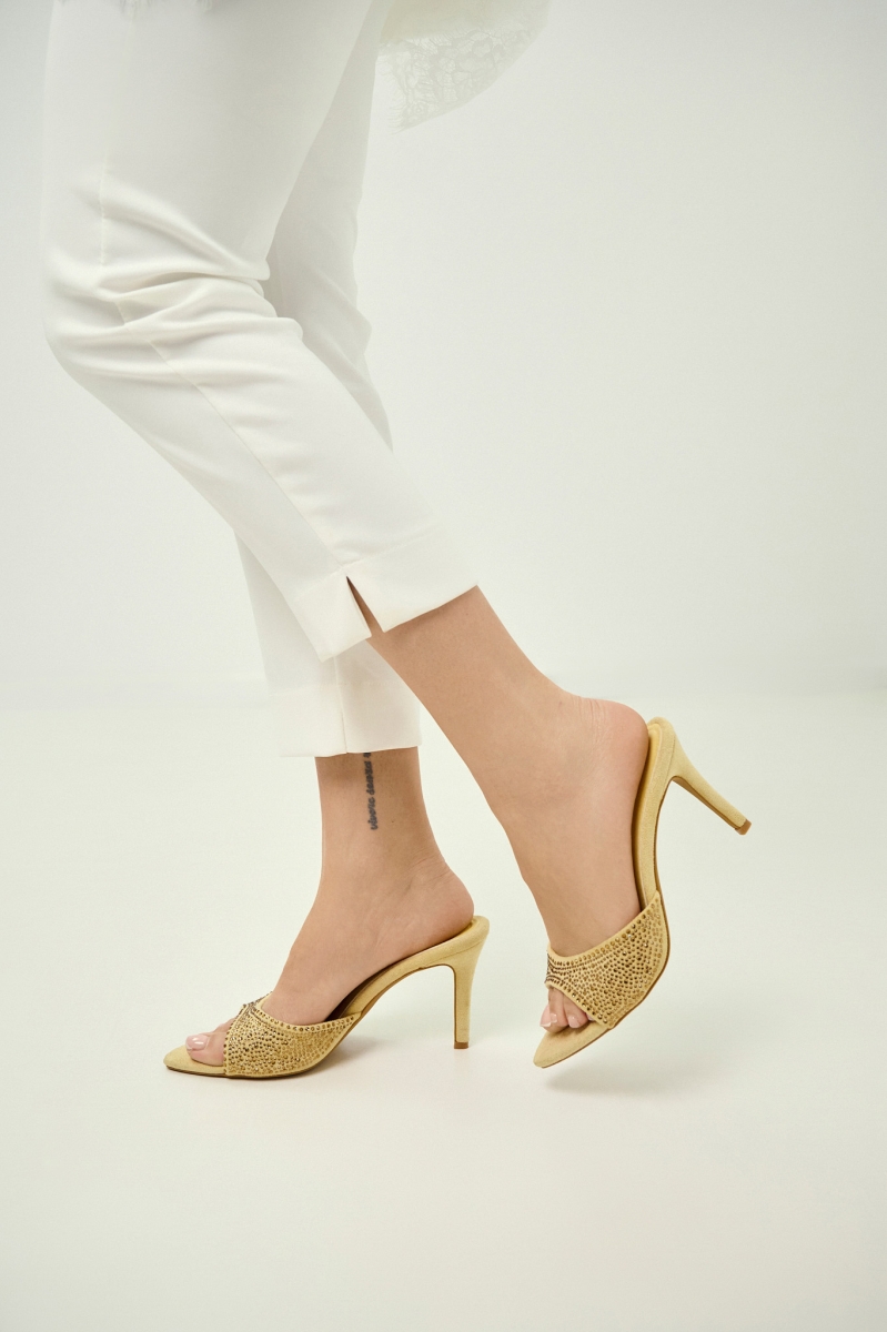 Women’s Rhinestone Mule Heels with Slim Stiletto
