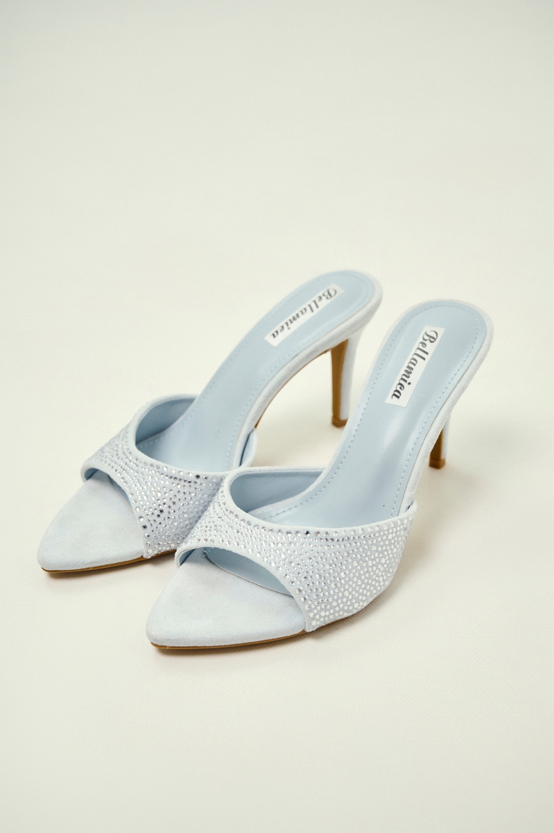 Women’s Rhinestone Mule Heels with Slim Stiletto