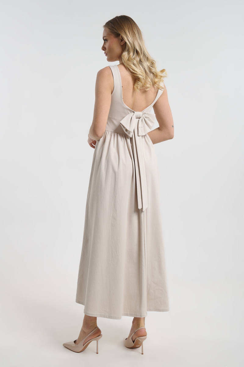 Long Sleeveless Dress with Bow Back for Women
