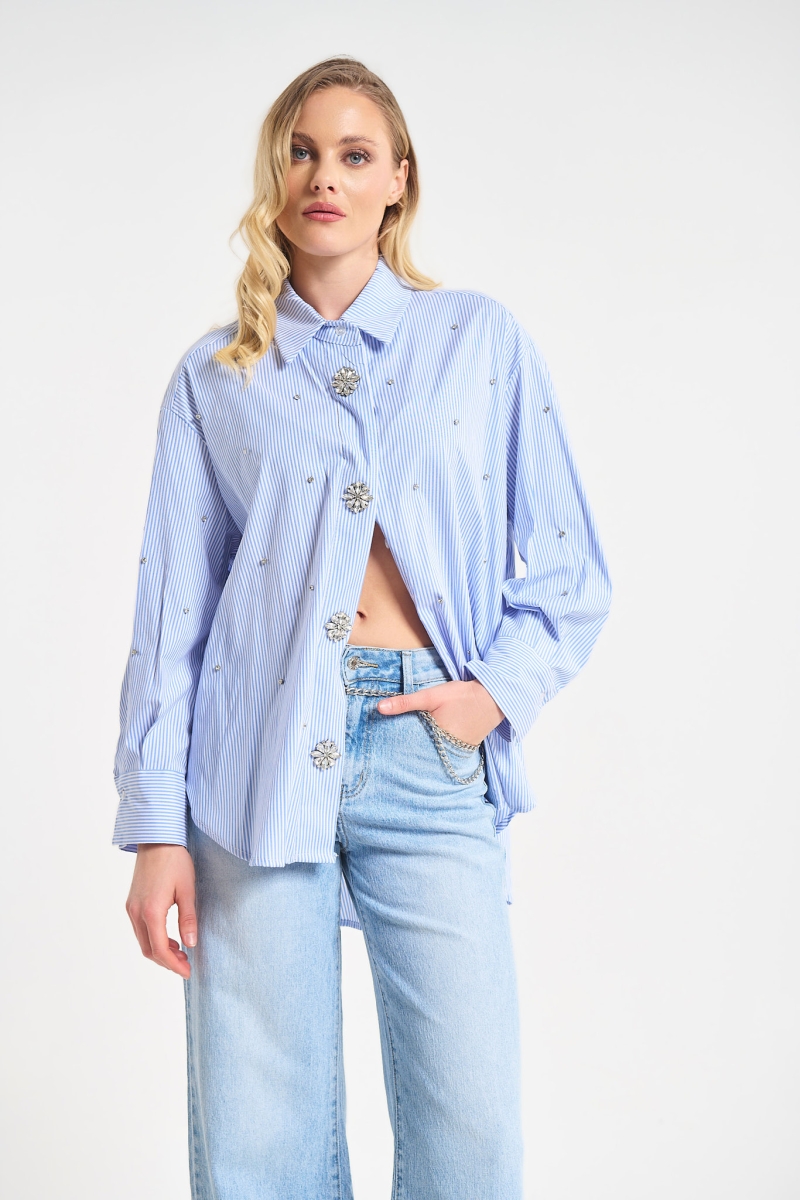Πουκάμισο Ριγέ Με Πέτρες