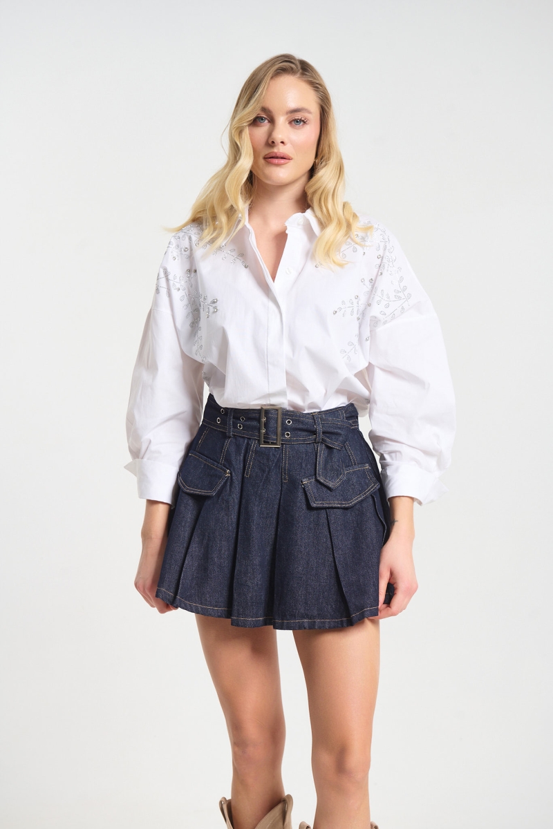 Πουκάμισο Ποπλίνα Με Στρασένια Κλαδιά