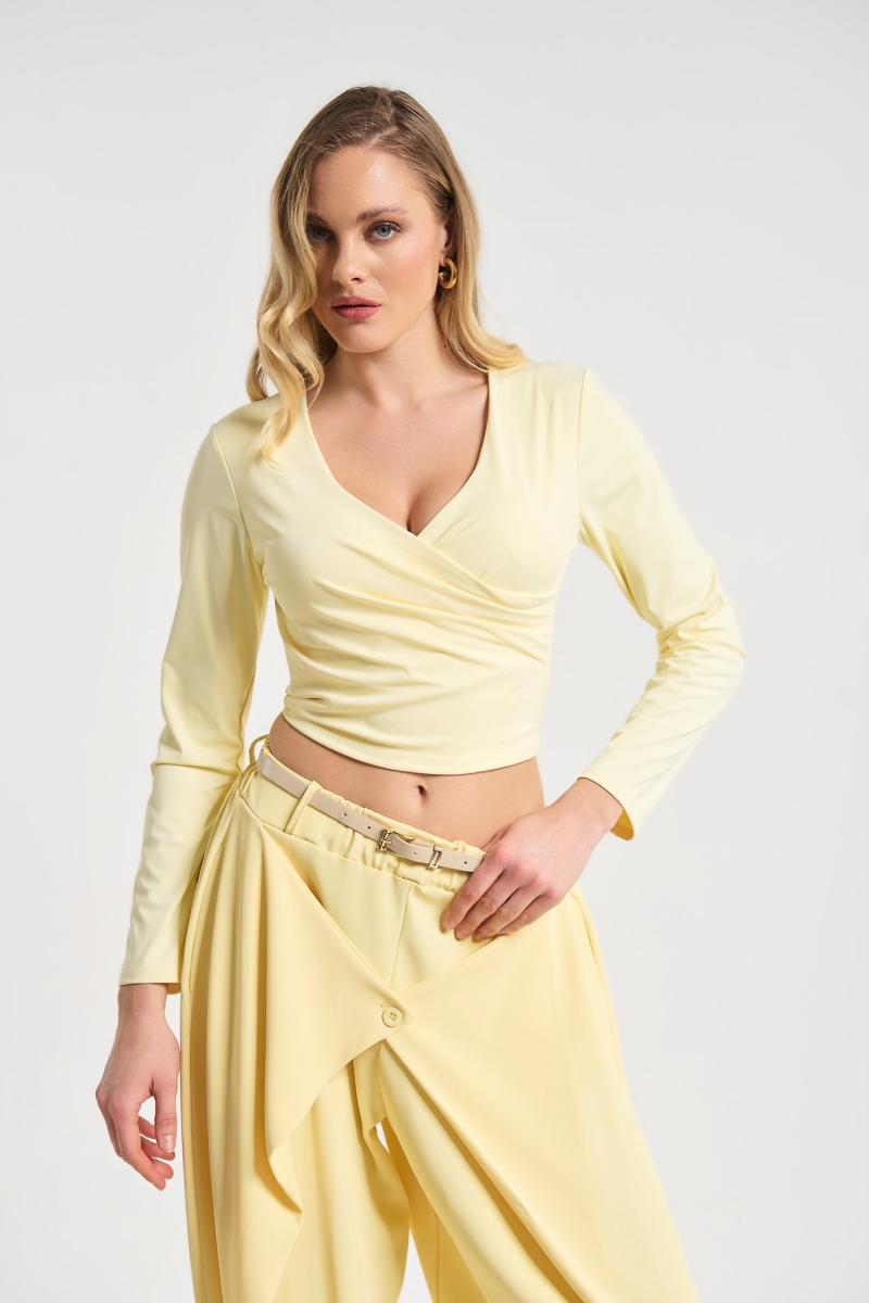 Long Sleeve Wrap Crop Top