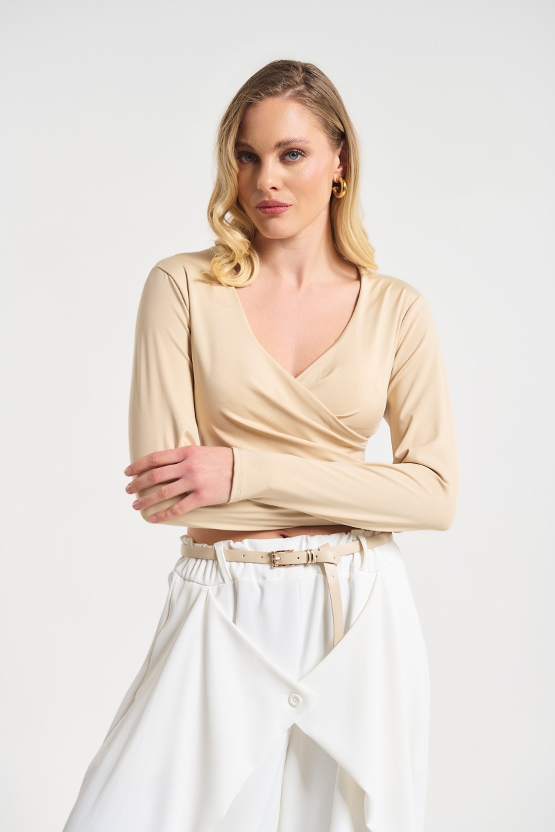 Long Sleeve Wrap Crop Top