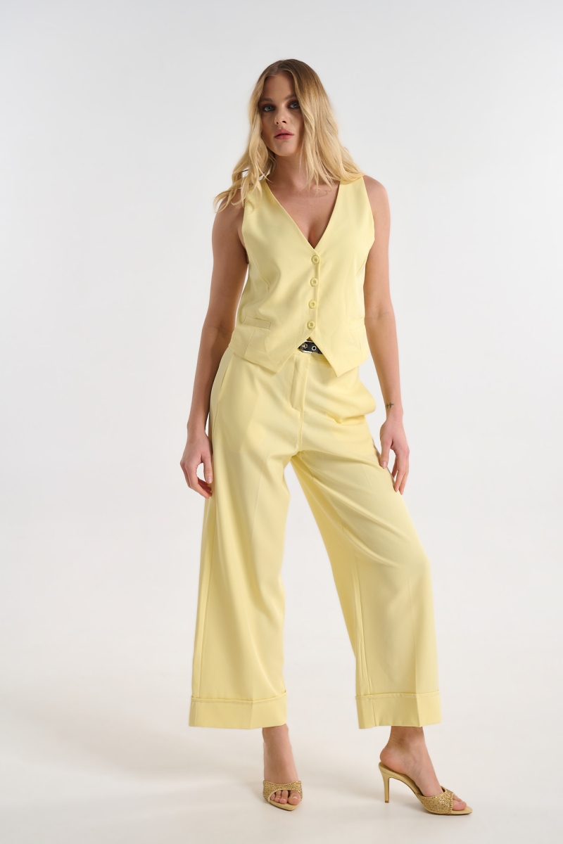 High-Waisted Tailored Trousers with Cuffed Hem and Belt