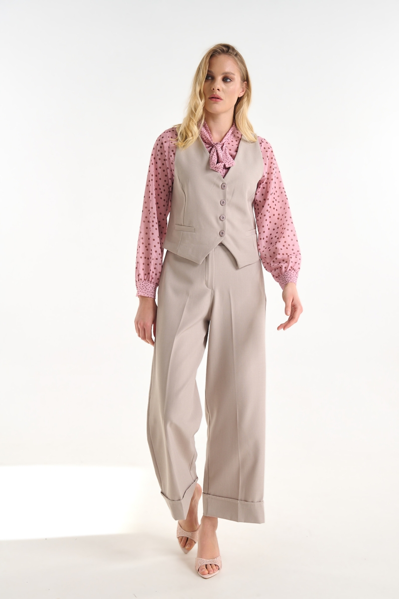 High-Waisted Tailored Trousers with Cuffed Hem and Belt
