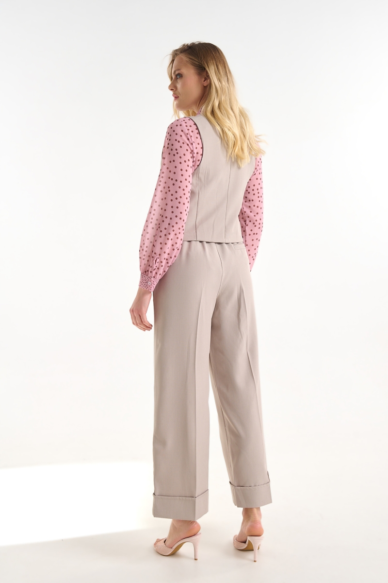 High-Waisted Tailored Trousers with Cuffed Hem and Belt