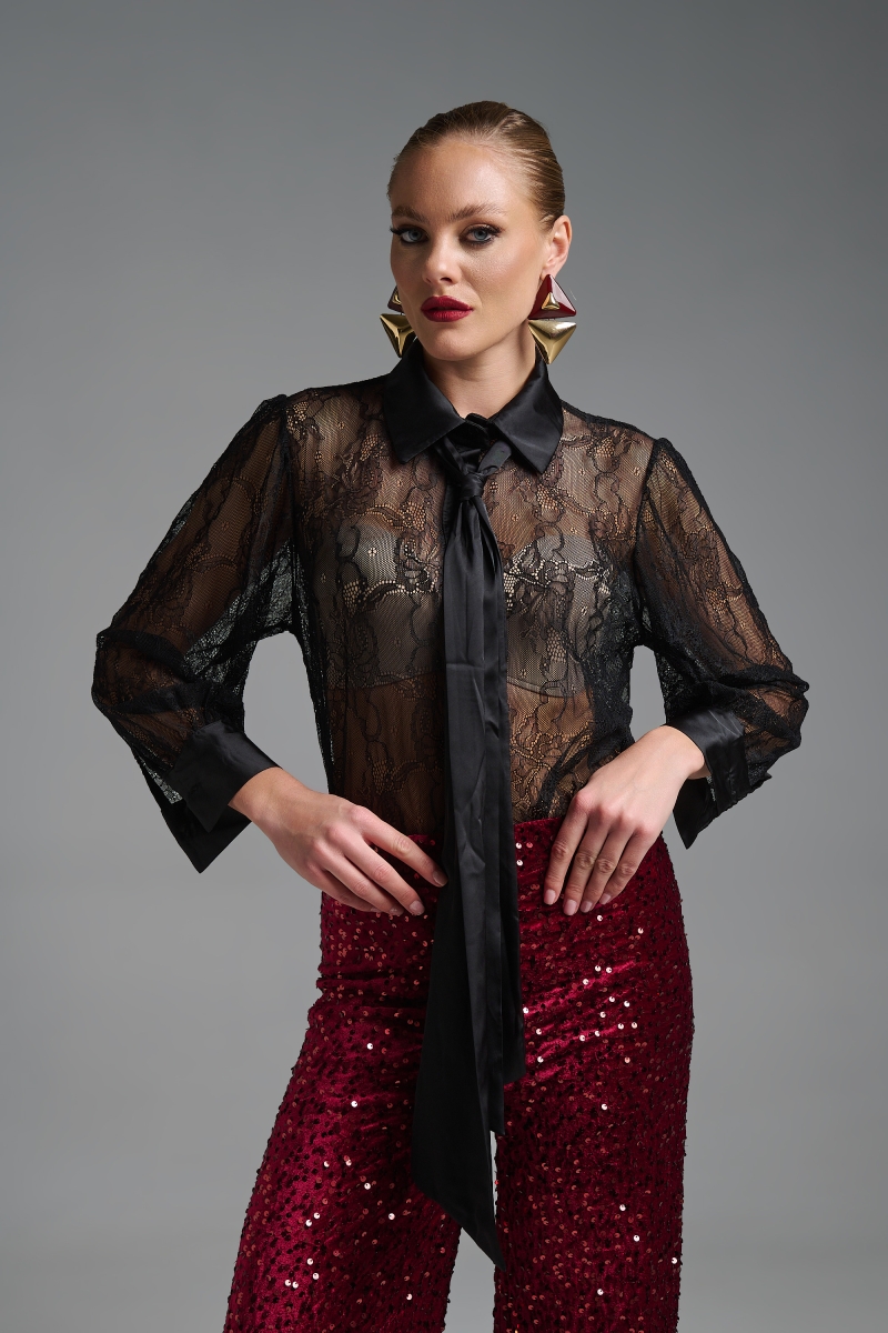 Πουκάμισο Δαντέλα Δετό Σατέν