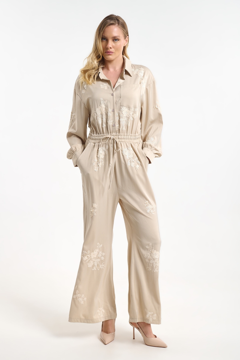 Satin Jumpsuit with Beaded Design for Women