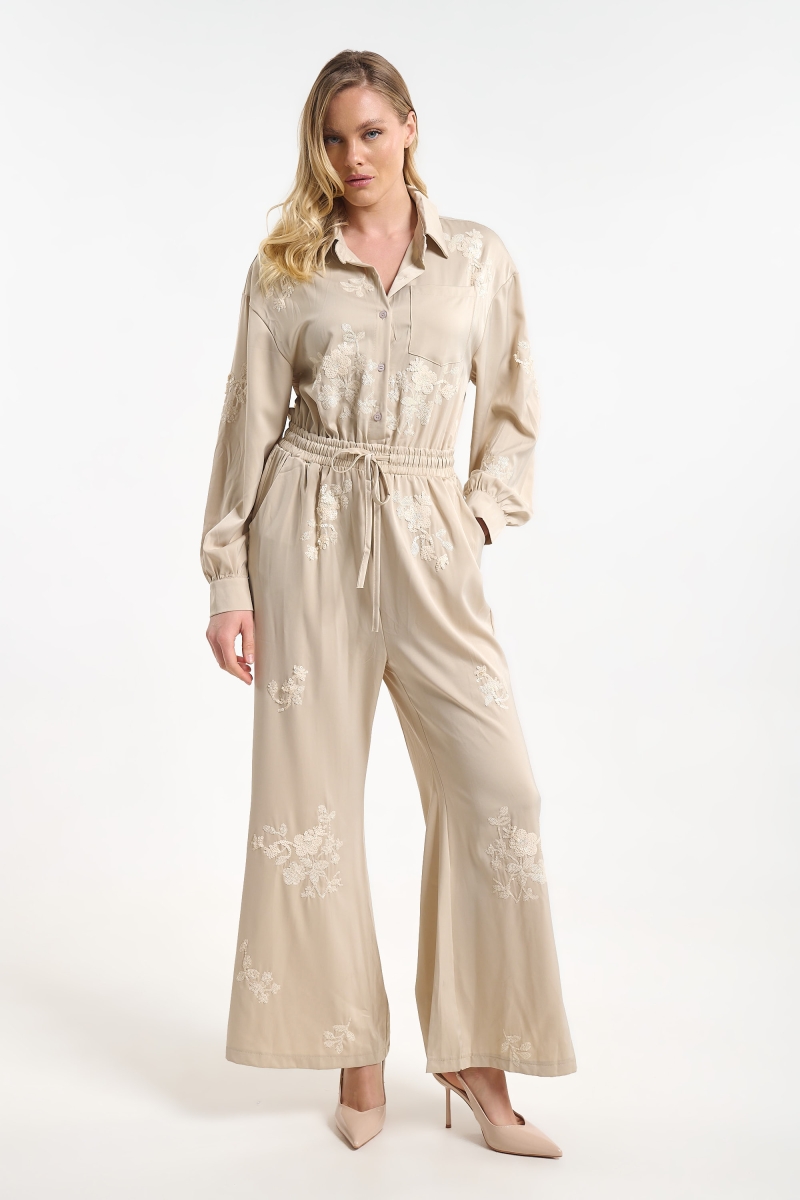 Satin Jumpsuit with Beaded Design for Women