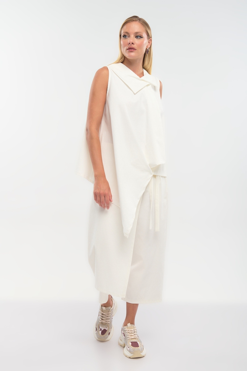 Sleeveless Asymmetric Top with Decorative Tie