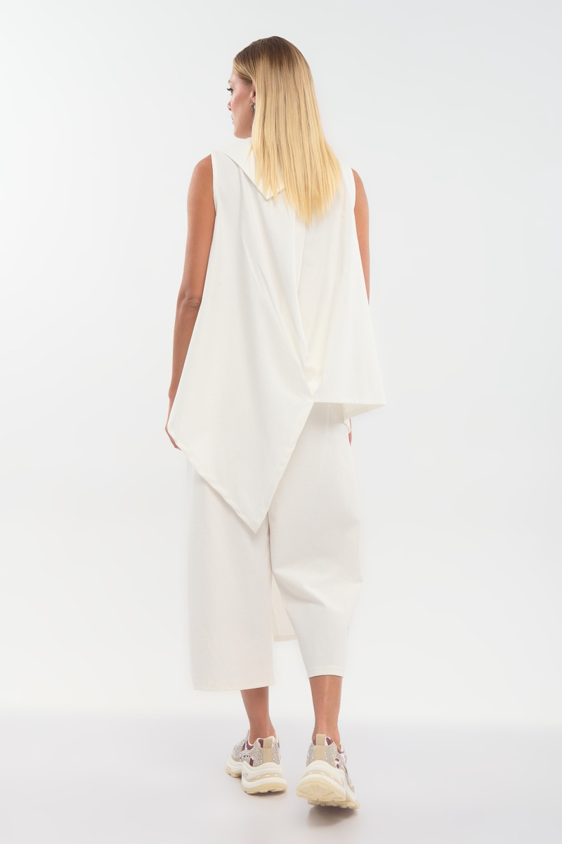 Sleeveless Asymmetric Top with Decorative Tie