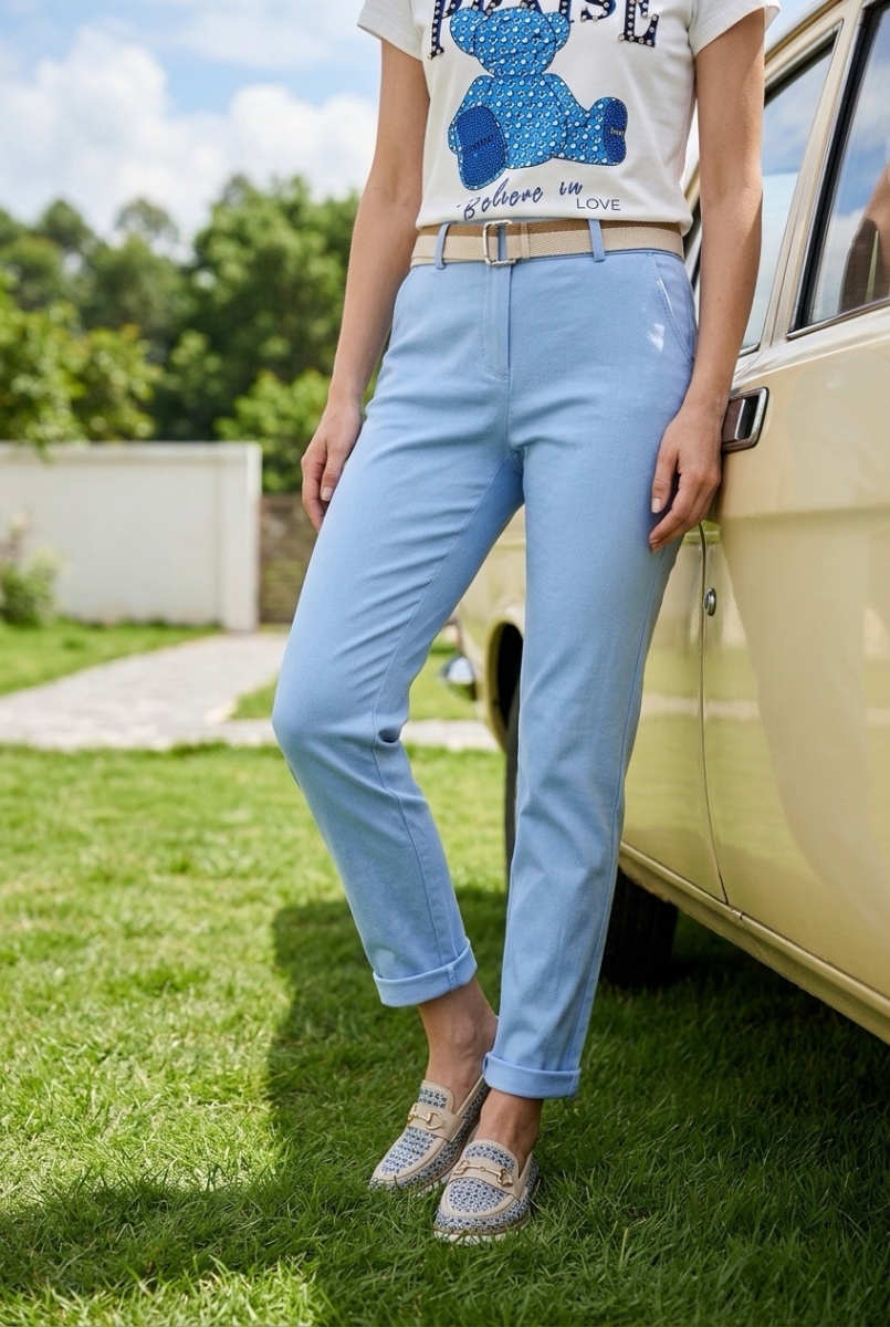 Belted Pants with Elastic Waist