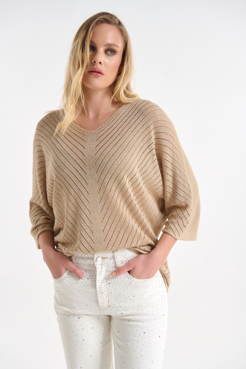 Μπλούζα Λούρεξ Με V Λαιμόκοψη