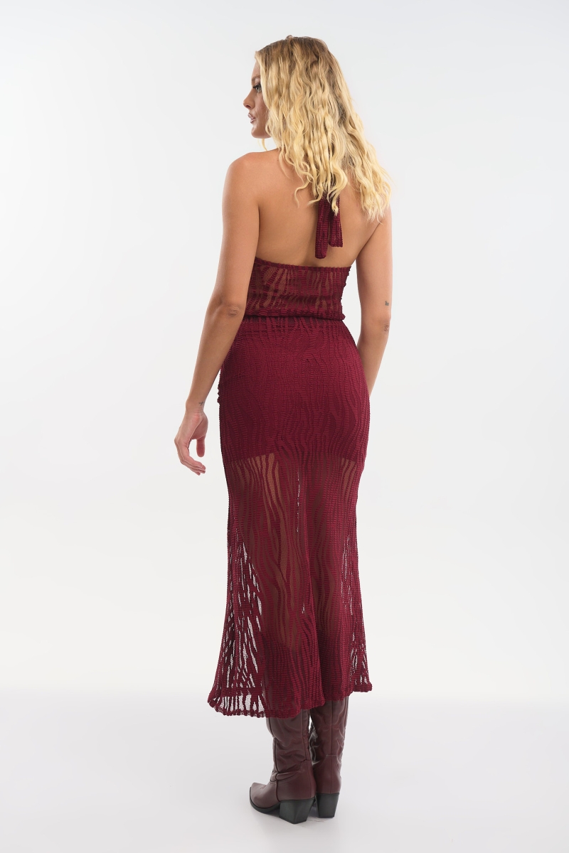 Σετ Τοπ με Δέσιμο στον Λαιμό & Φούστα Midi Δαντέλα