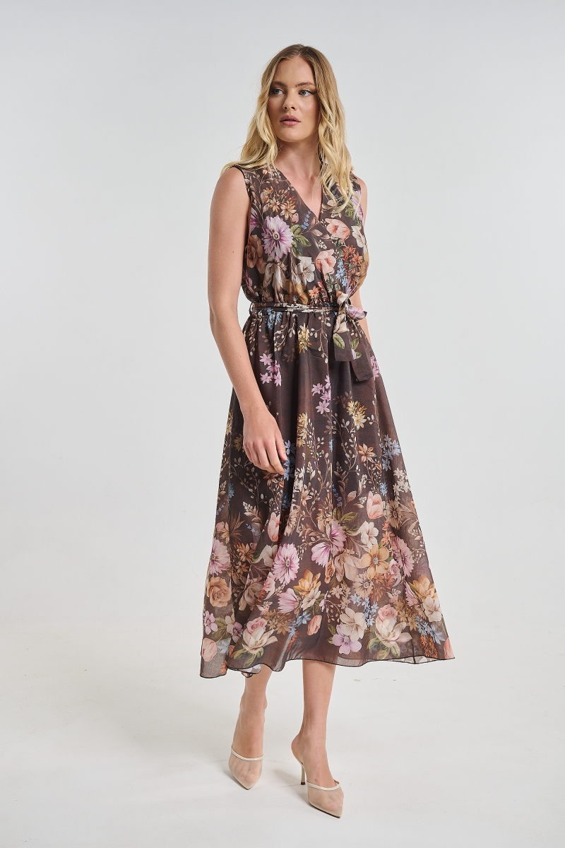 Floral Maxi Dress with Belt