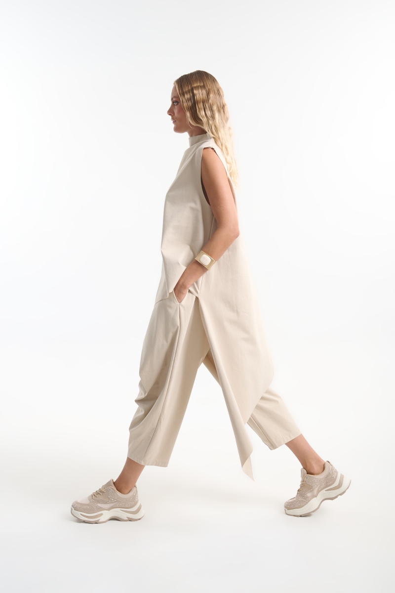 Women’s Asymmetric Sleeveless Tunic with High Neck & Long Side Point