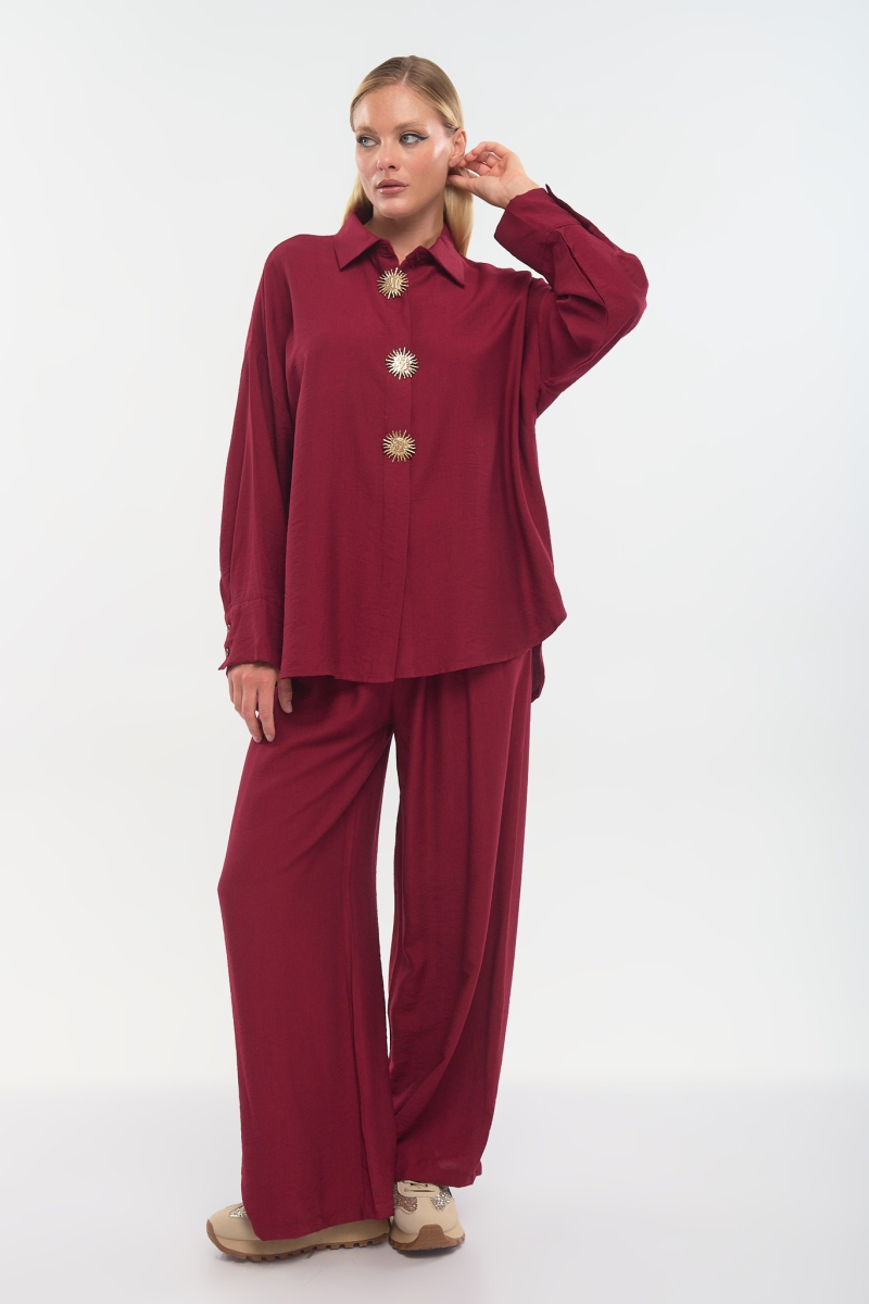 Shirt & Trousers Set with Decorative Buttons