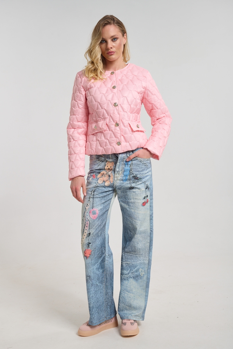 Flared Denim Jeans with Teddy Bear Design