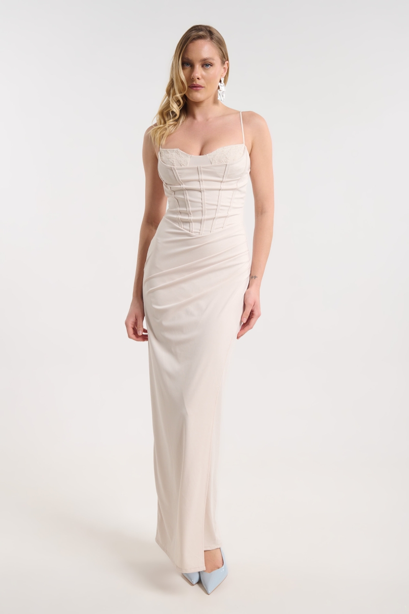 Long Strappy Dress with Lace Draped Detail for Women