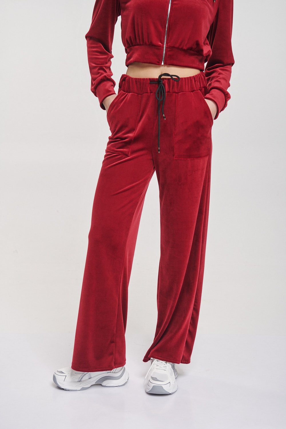 Velvet Wide Pants & Hooded Top Set