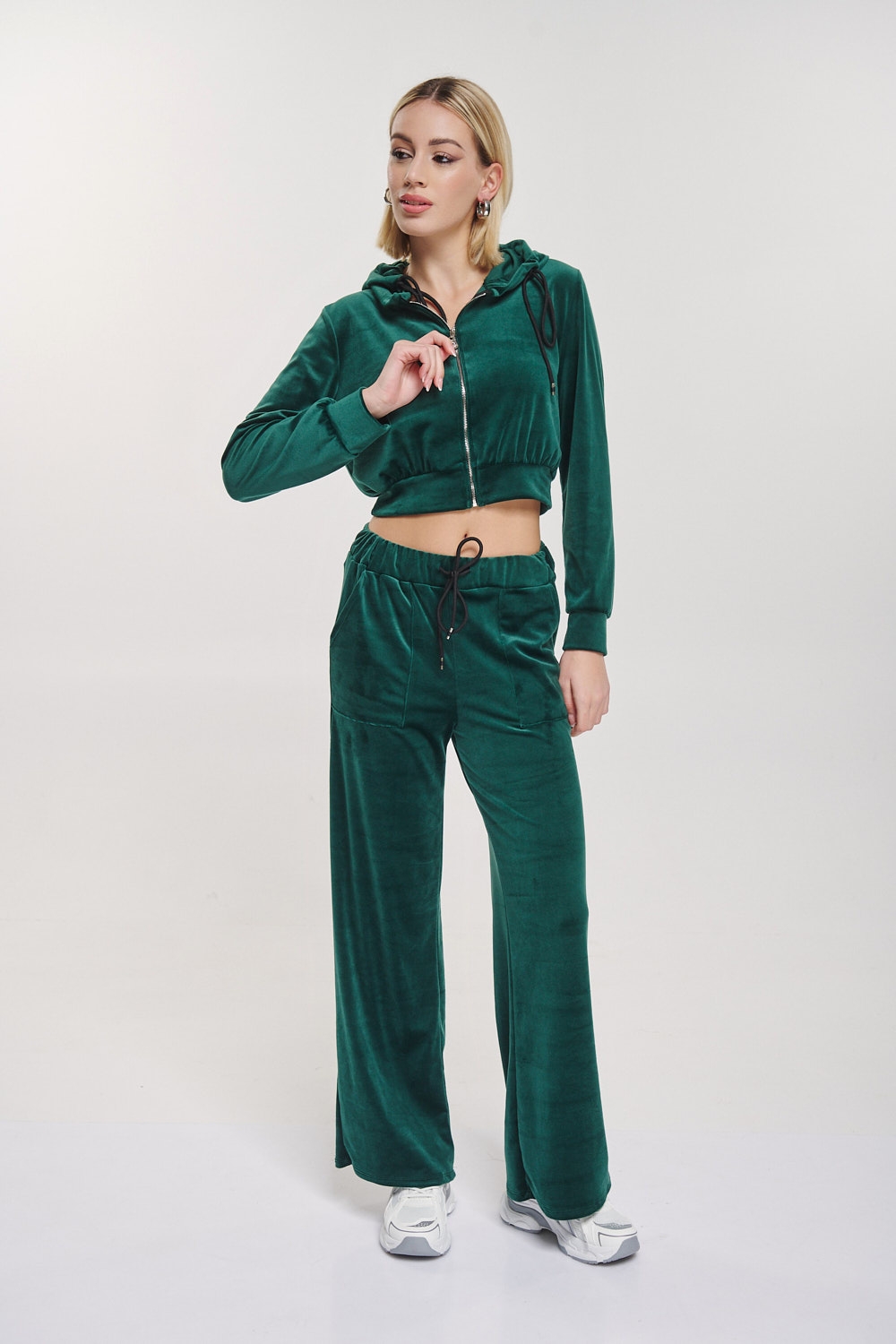 Velvet Wide Pants & Hooded Top Set