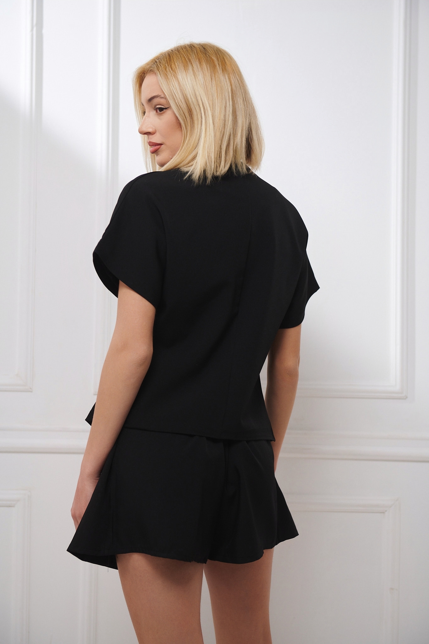 Short Sleeve Blouse with Gold Buttons