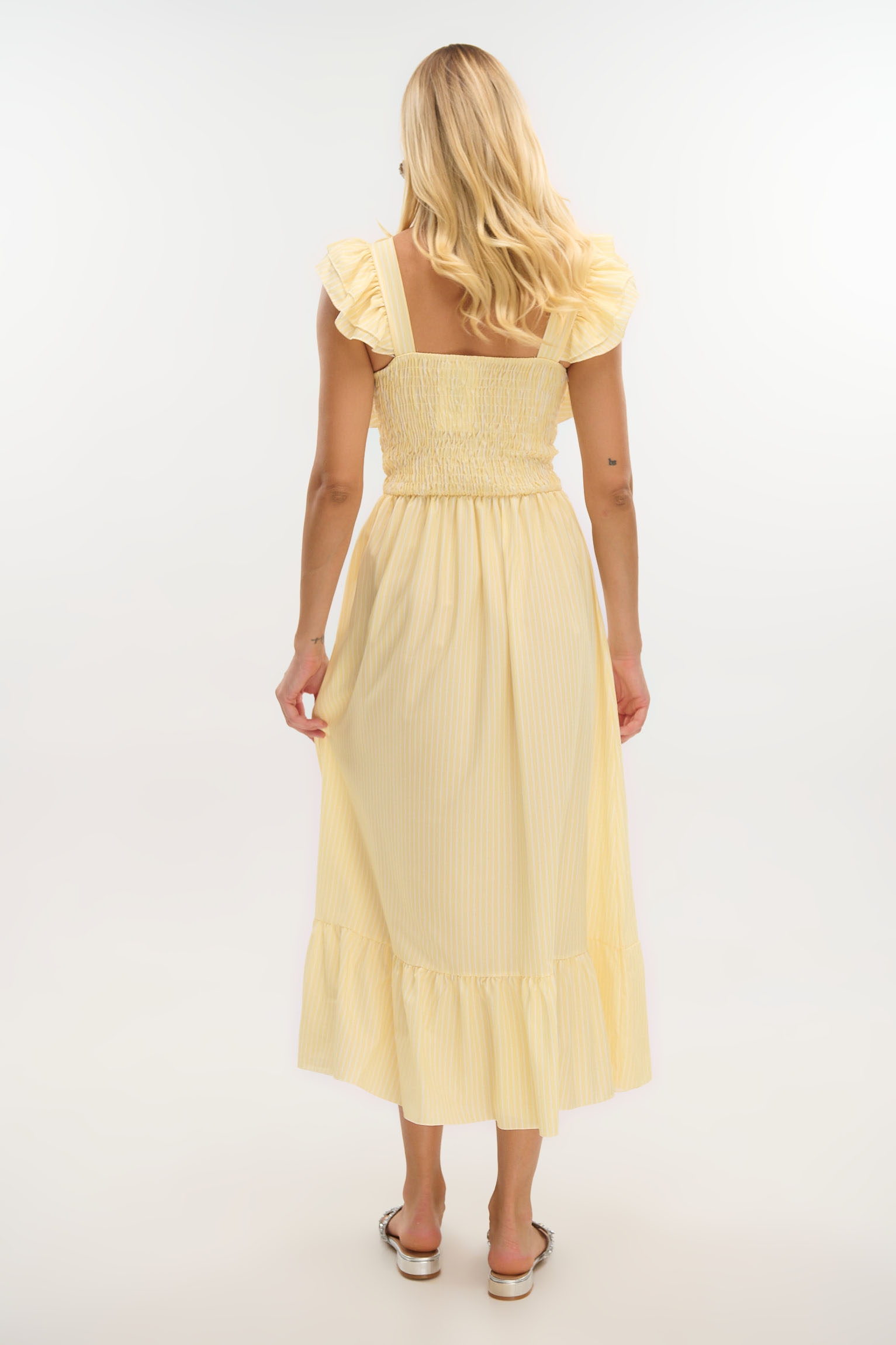 Striped Maxi Dress with Buttons & Ruffled Straps