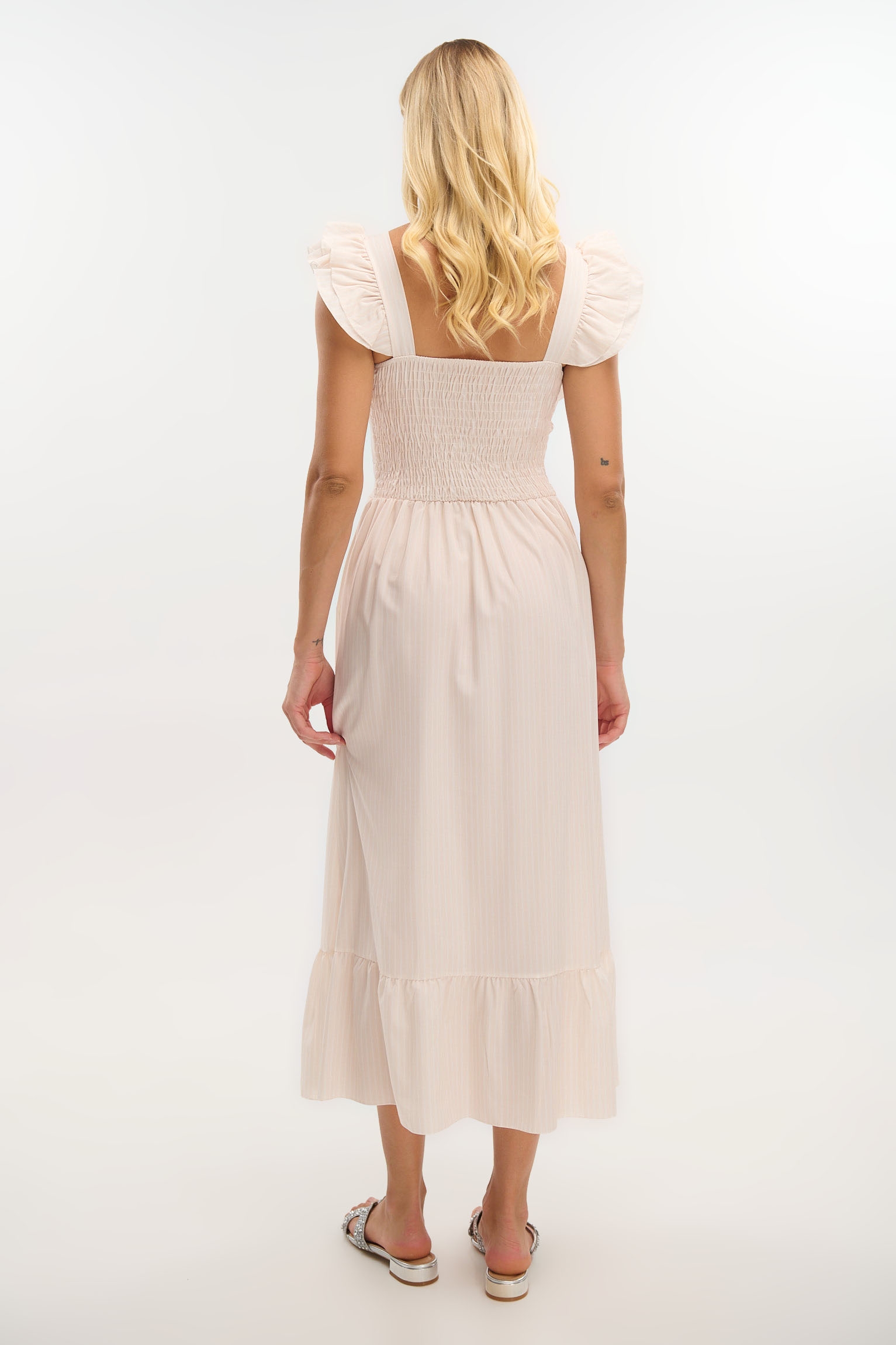 Striped Maxi Dress with Buttons & Ruffled Straps