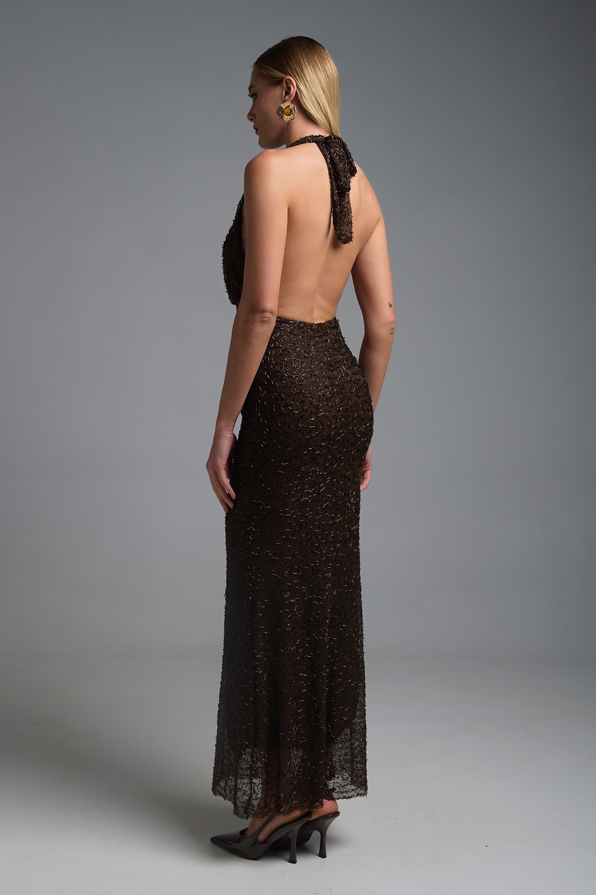 Φόρεμα Maxi Ντραπέ Με Χάντρες