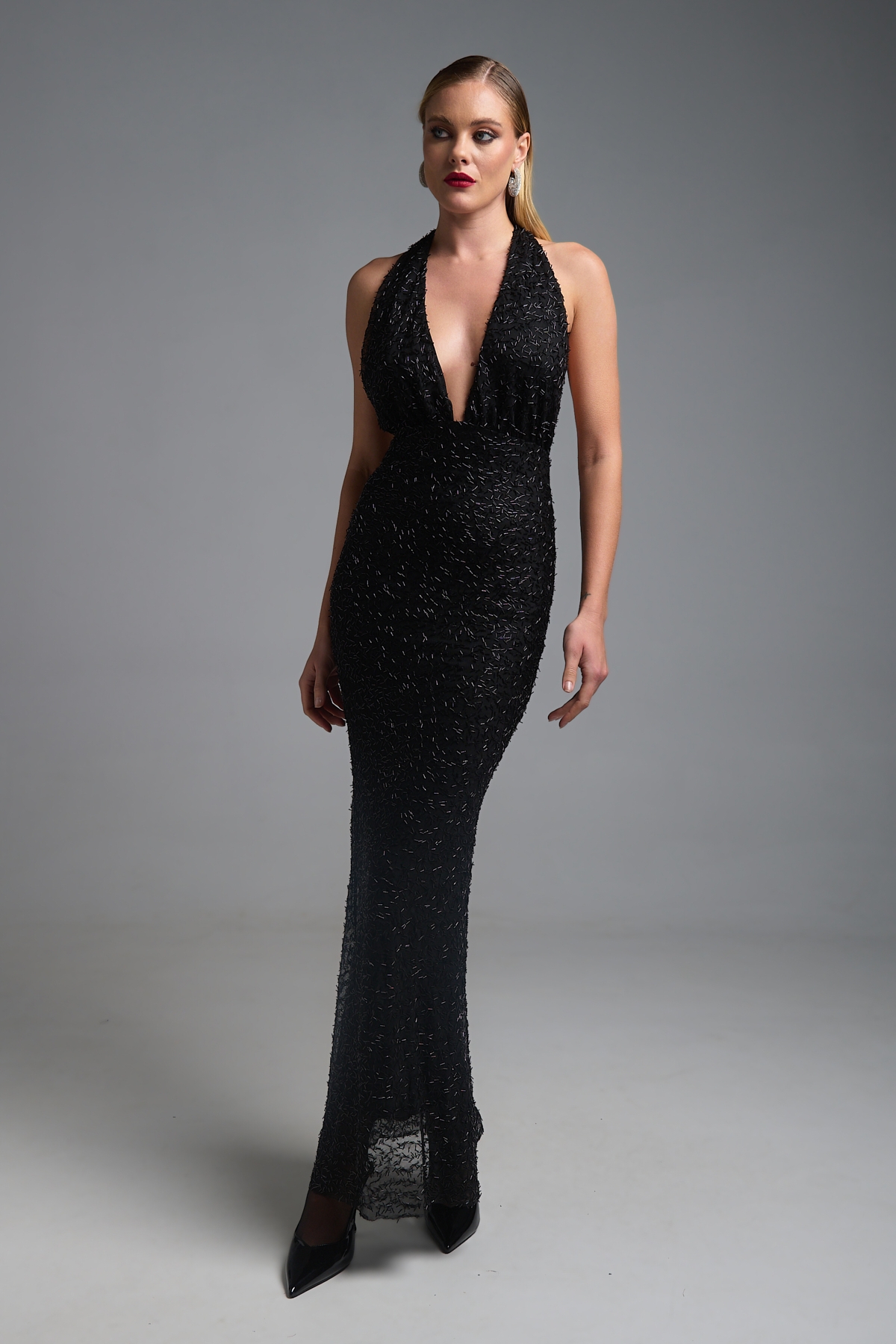 Φόρεμα Maxi Ντραπέ Με Χάντρες