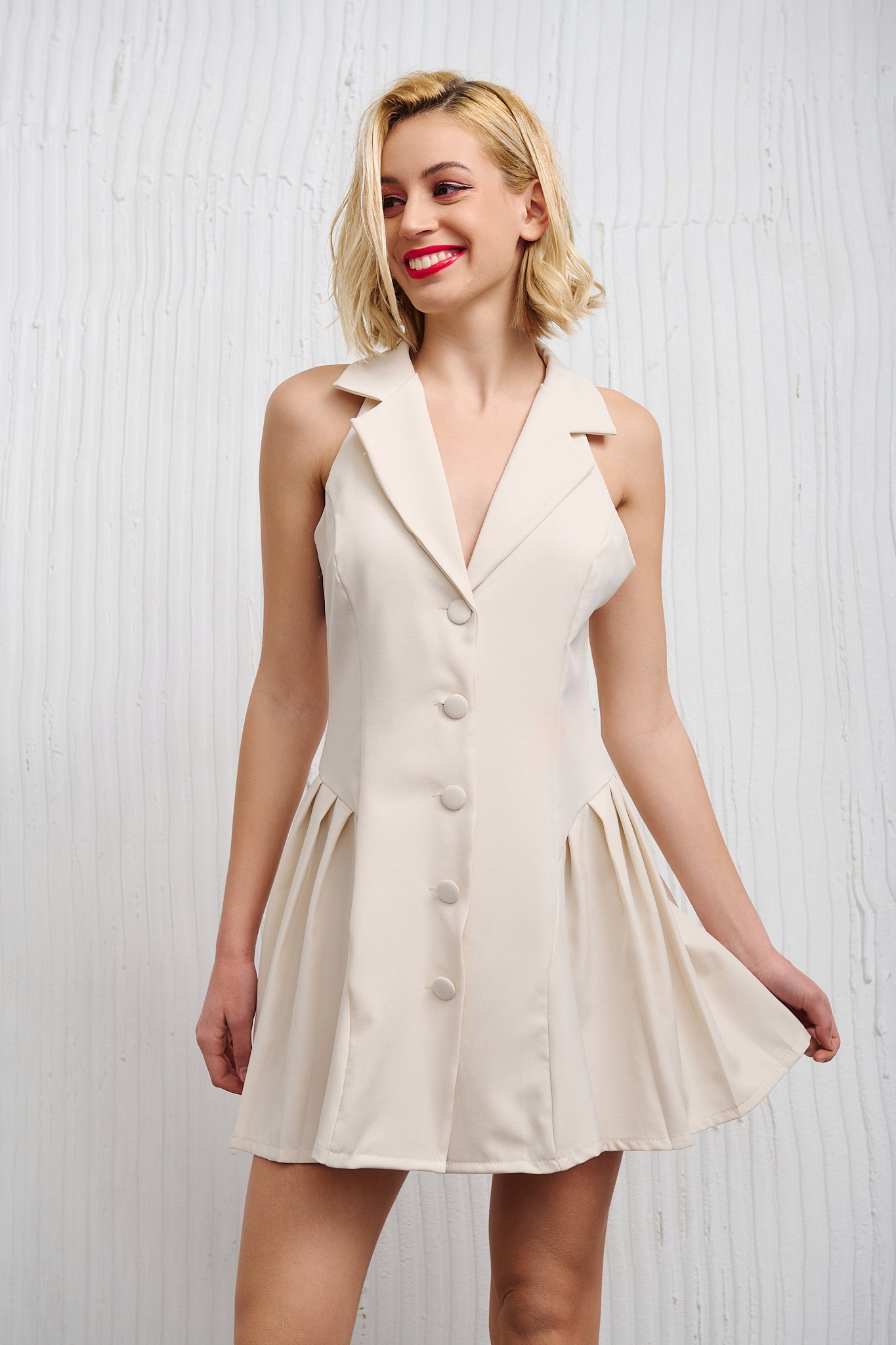 Plated Detailed Mini Dress