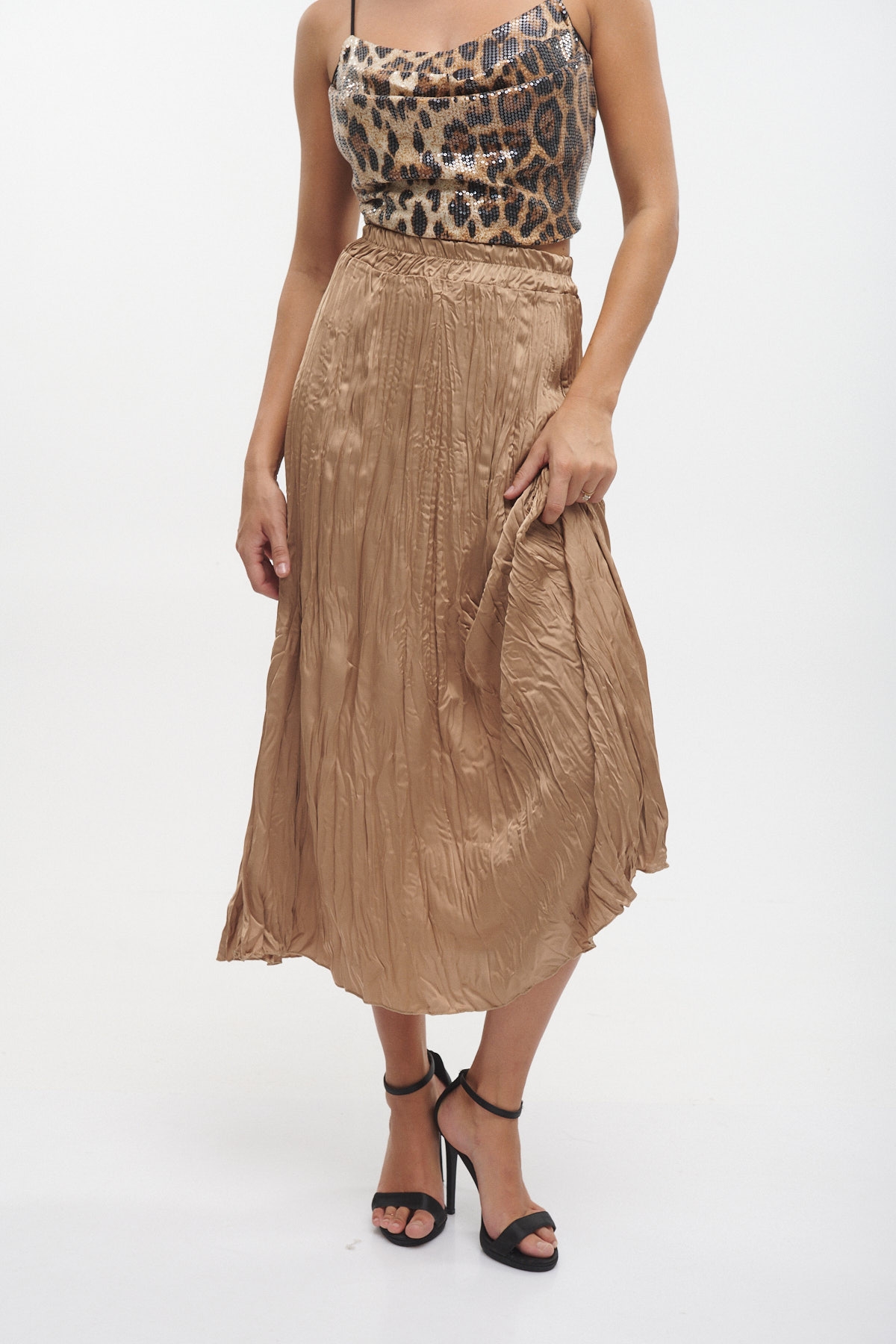 Creased Satin Midi Skirt