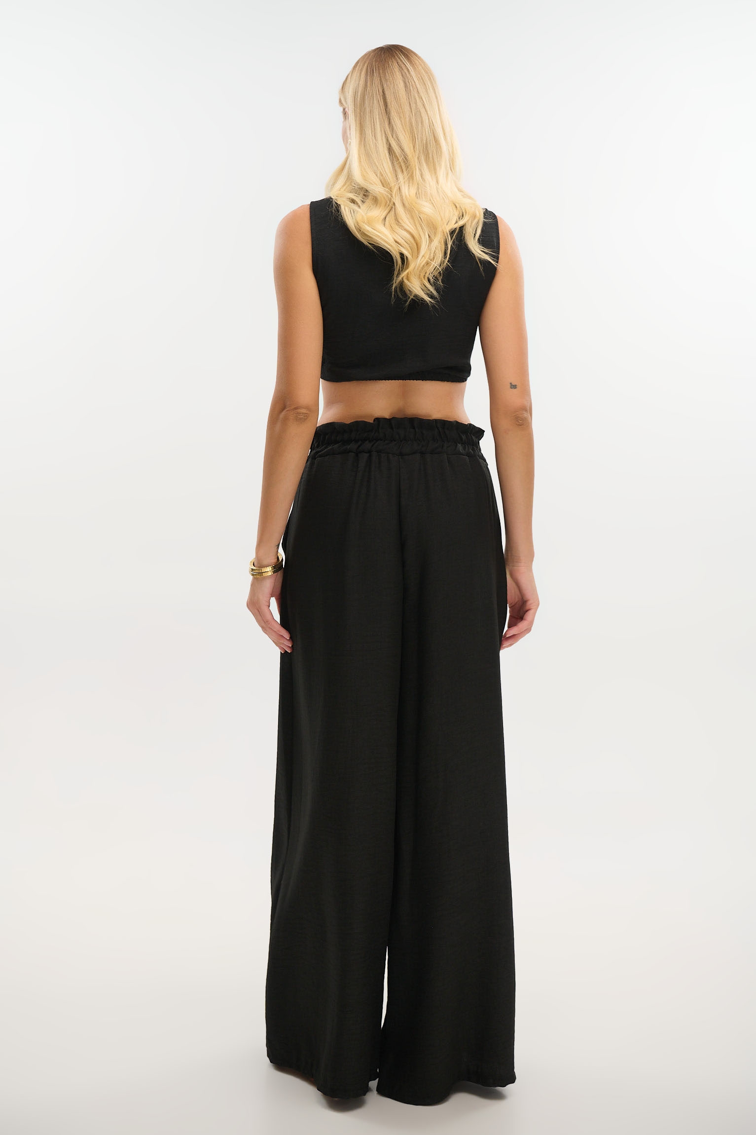 Crepe Wide-Leg Pants with Belt