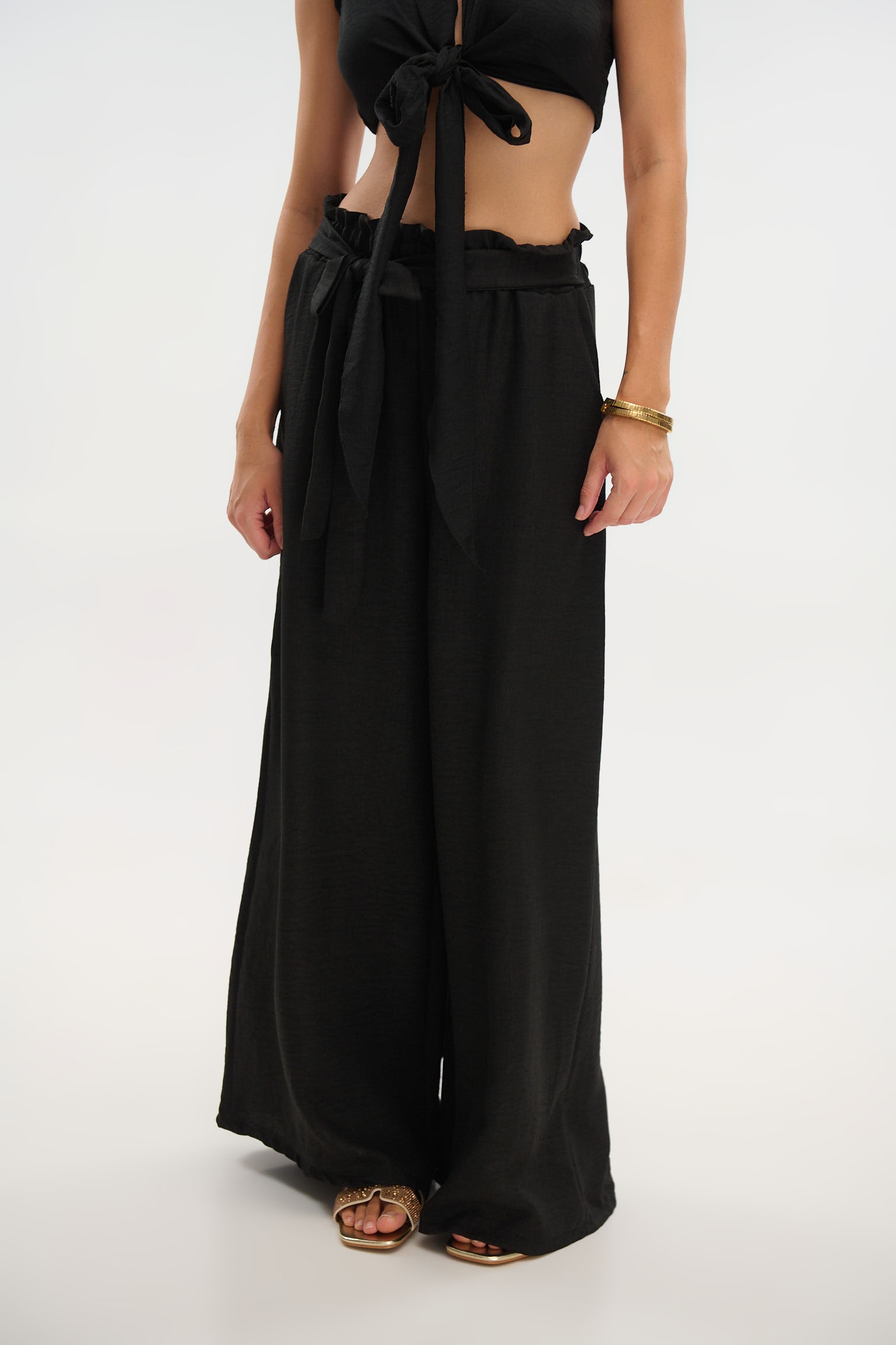 Crepe Wide-Leg Pants with Belt
