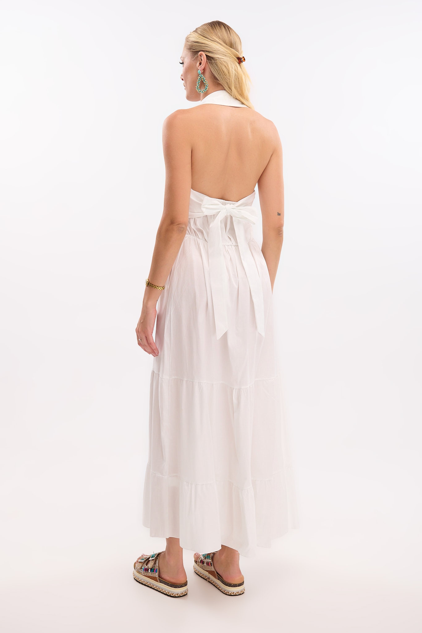 Maxi Dress with Collar, Backless & Buttons