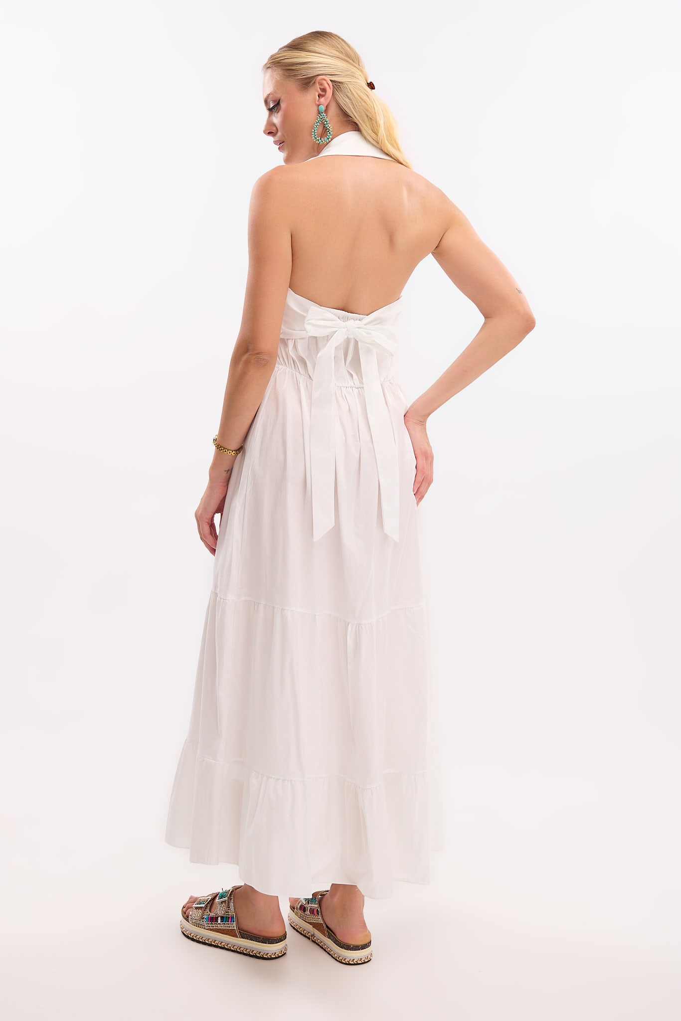 Maxi Dress with Collar, Backless & Buttons