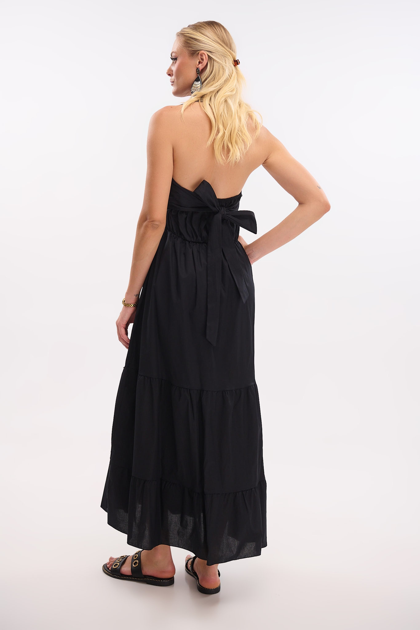 Maxi Dress with Collar, Backless & Buttons