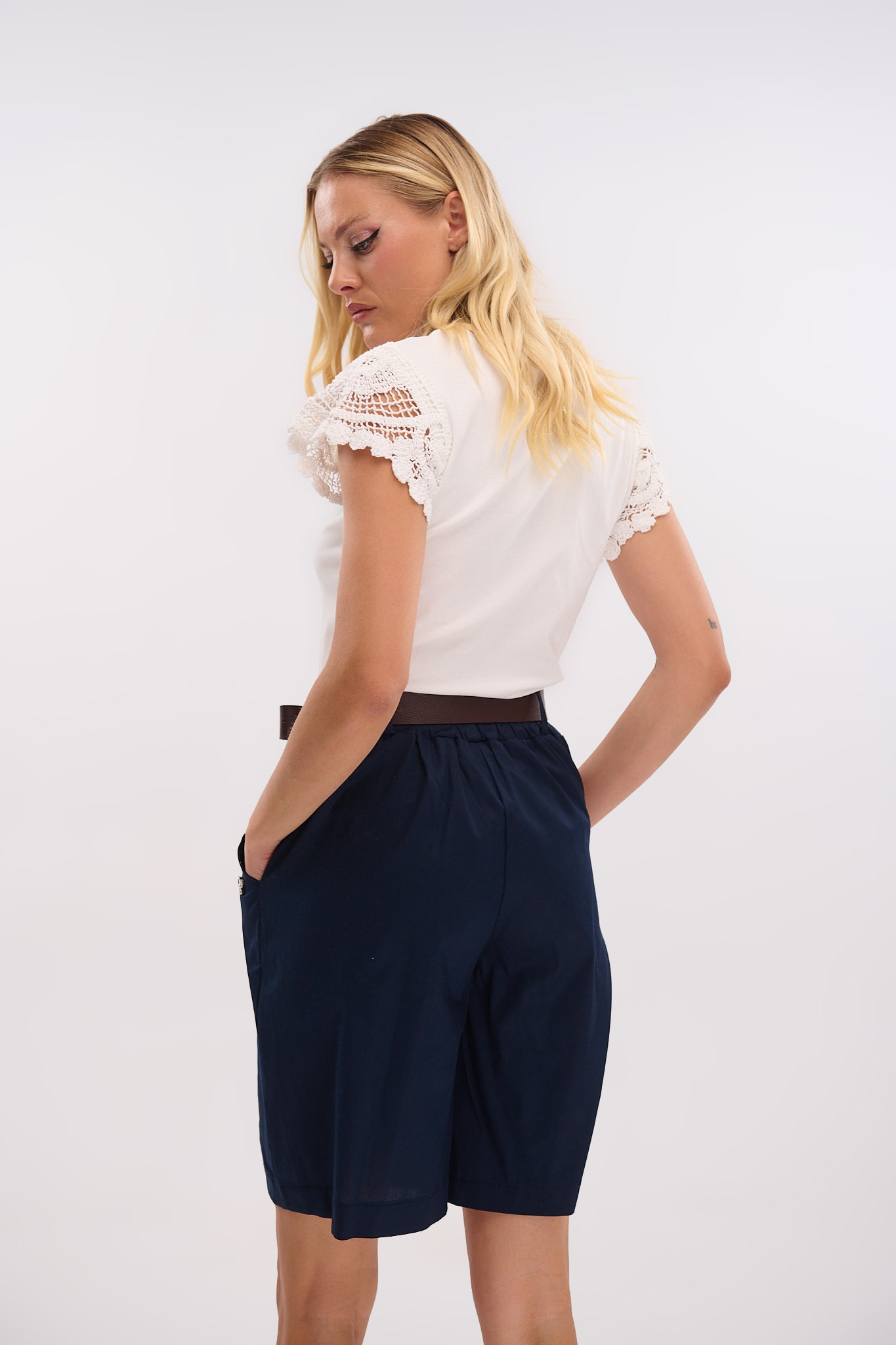 Bermuda Shorts with Decorative Stones and Belt
