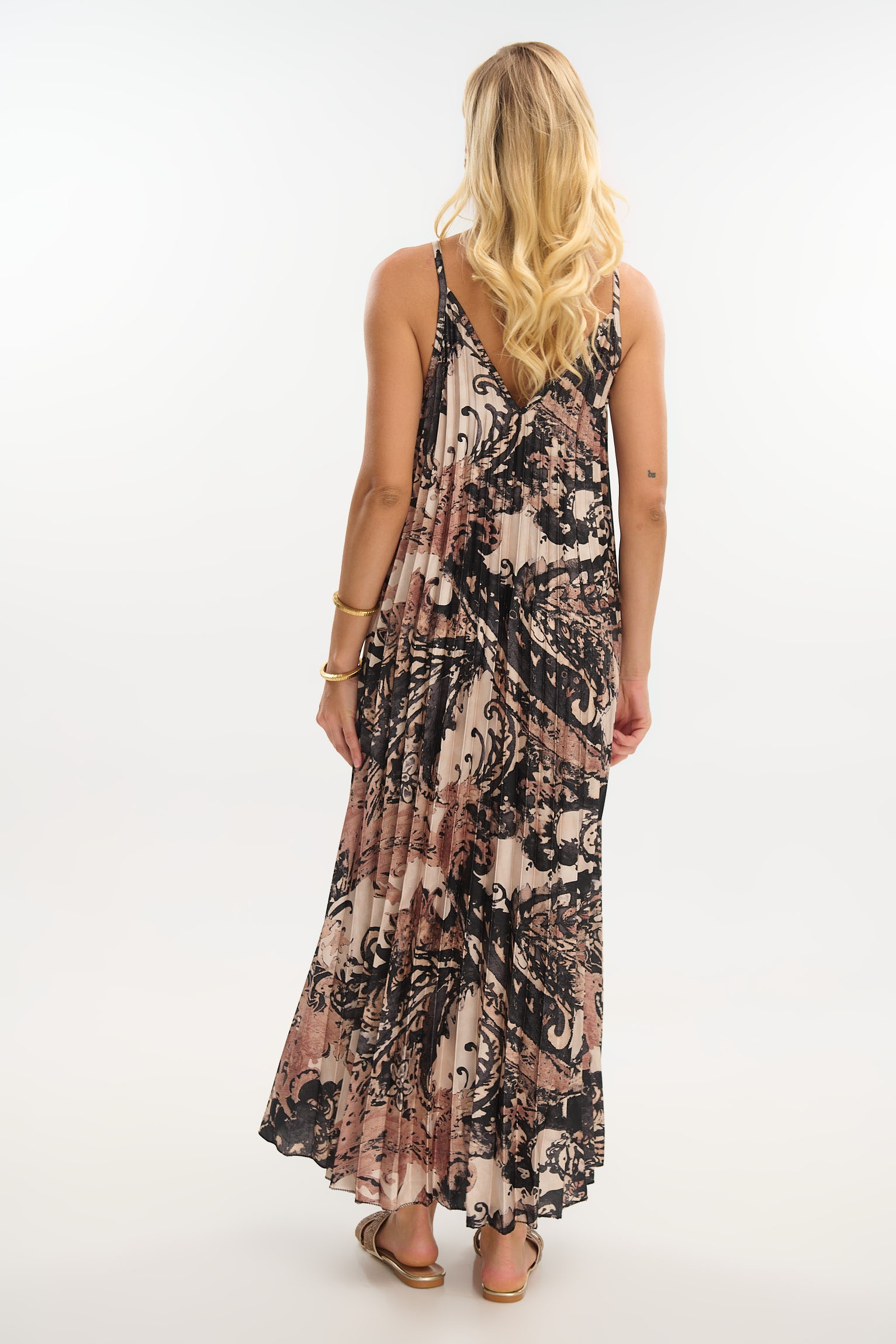 Paisley Pleated Maxi Dress with Subtle Shine