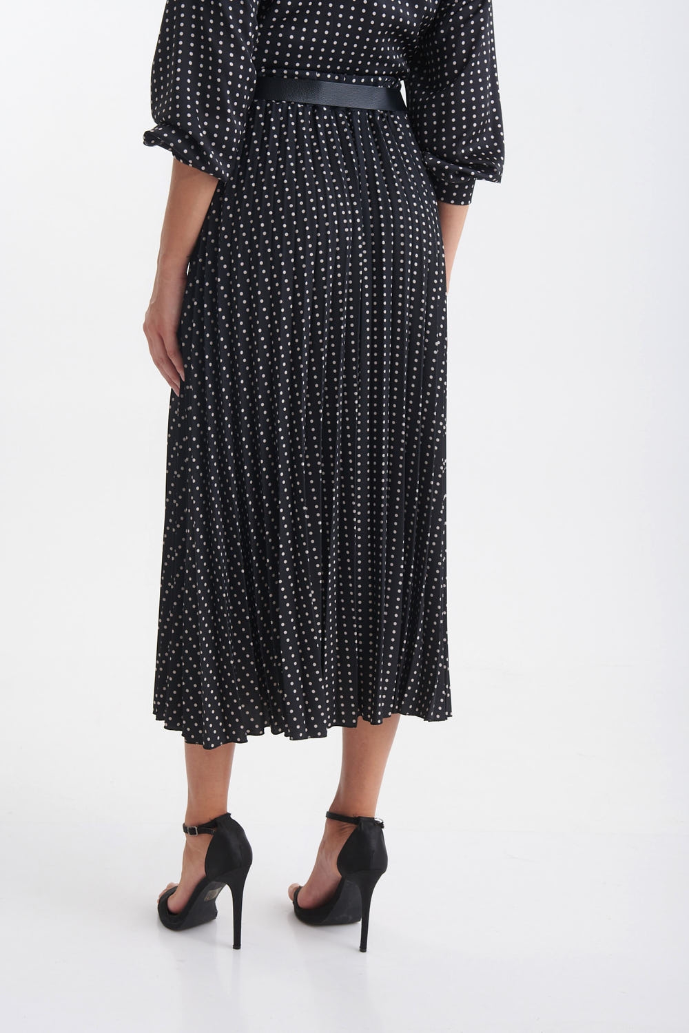 Polka-dots Pleated Midi Skirt