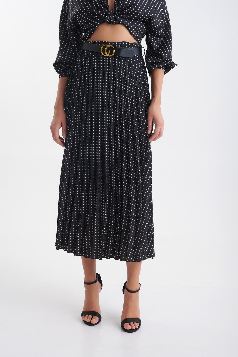 Polka-dots Pleated Midi Skirt