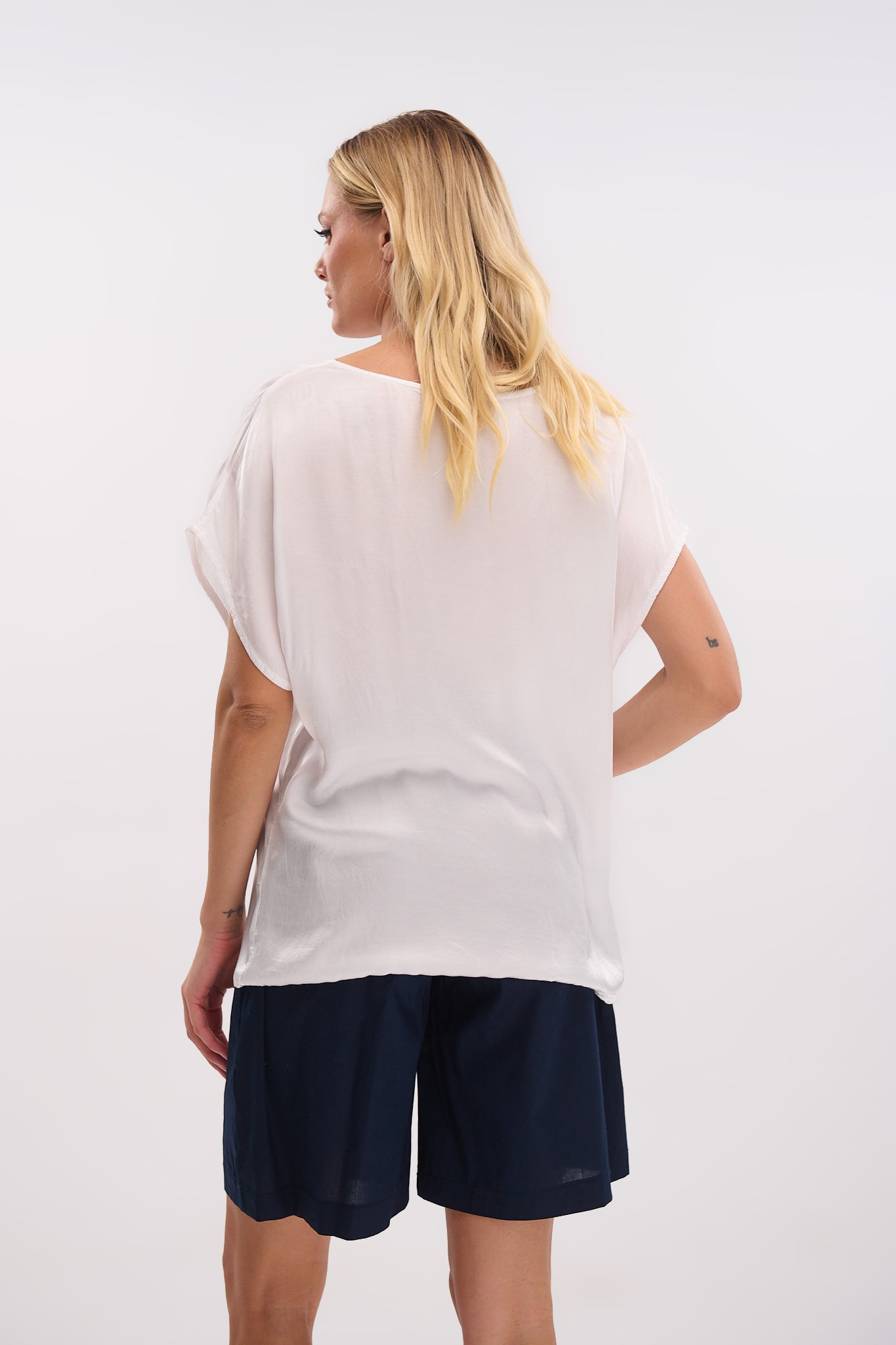 Satin Short-Sleeve V-Neck Top – Shine with Style