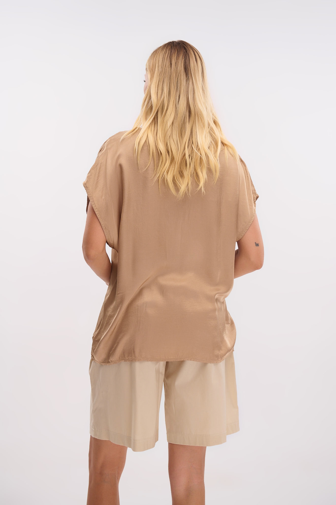 Satin Short-Sleeve V-Neck Top – Shine with Style