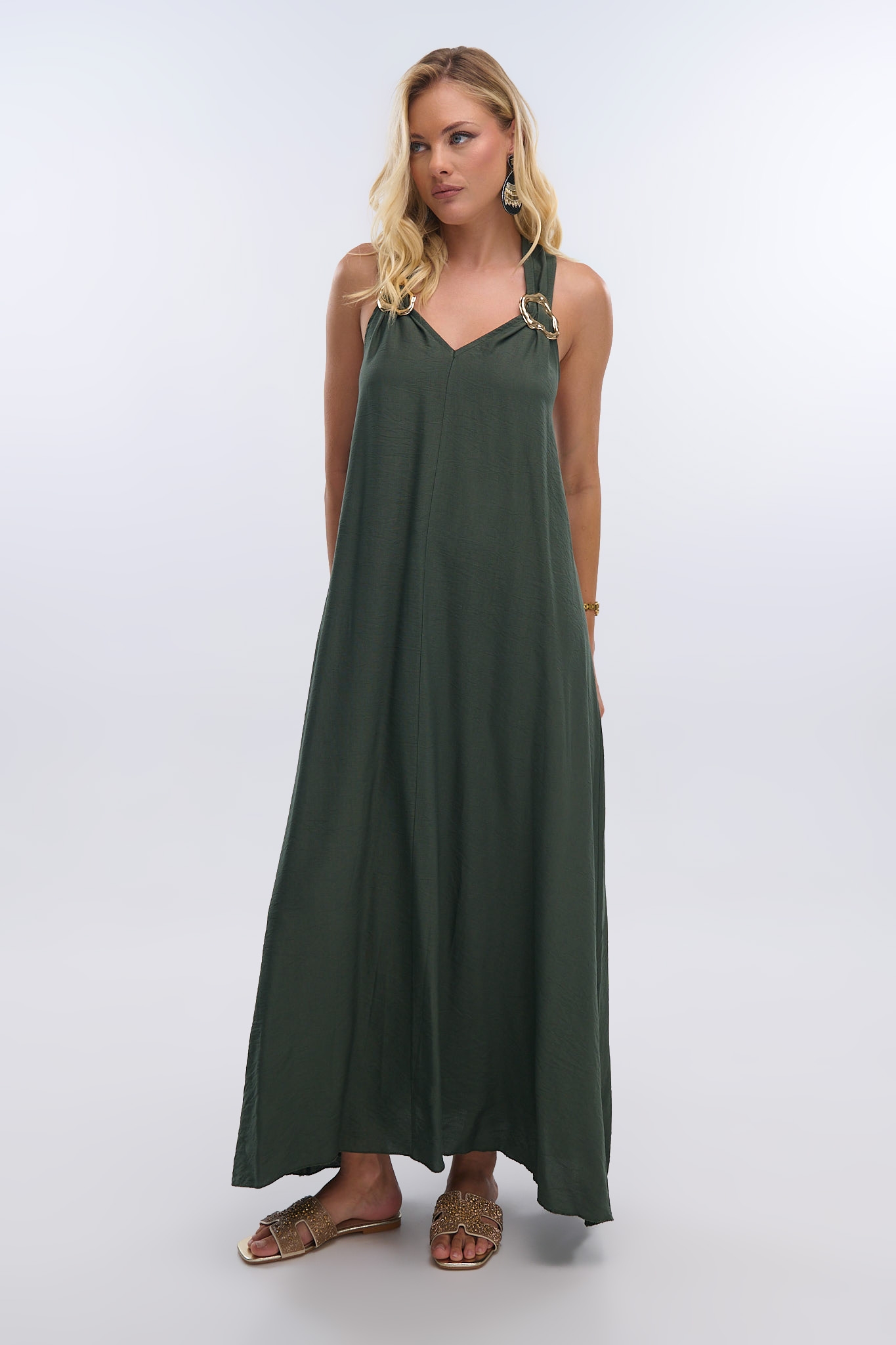 Φόρμα Linen Look με Χρυσές Λεπτομέρειες