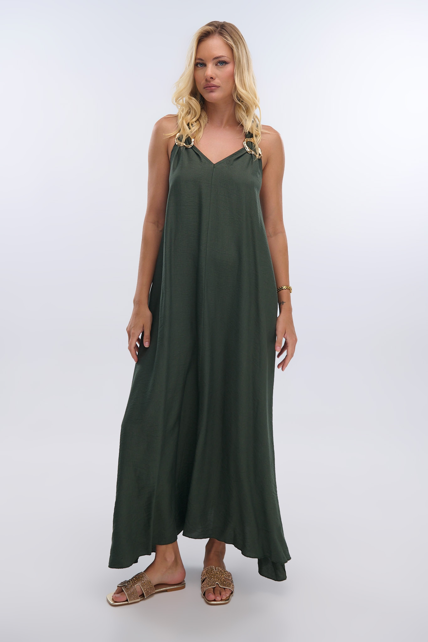 Φόρμα Linen Look με Χρυσές Λεπτομέρειες